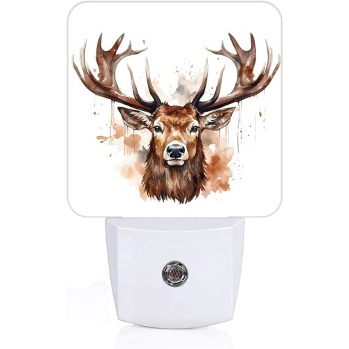 Watercolor Forest Deer Night Light,Plug-in Nightlights Auto Sensor Night Lamp Dusk-to-Dawn Lamp Home Decor for Nursery Children Girls Boys