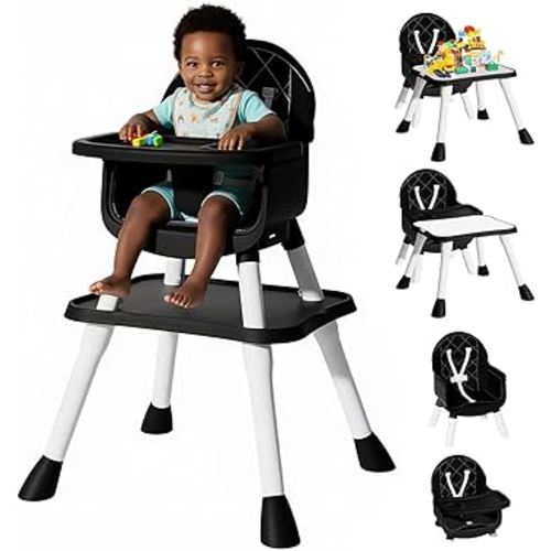 6 in 1 Baby High Chair, Convertible Highchair for Babies and Toddlers (Black)