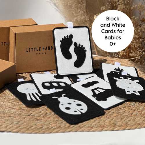 High Contrast Baby Felt Cards: Montessori Newborn Black and White Visual Stimulation
