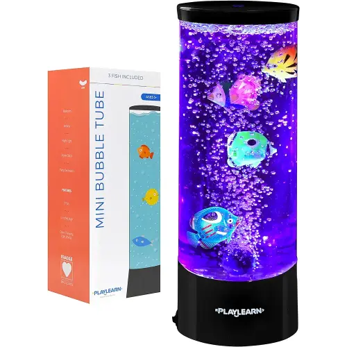 Playlearn Fake Fish Tank Mini Bubble Lamp – Fake Aquarium - Color Changing Sensory Lamp- 11 Inch