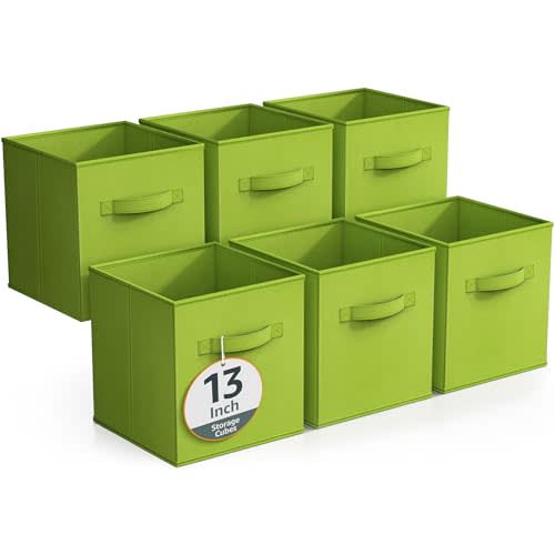 Sorbus Fabric Storage Cubes - 6 Foldable Storage Bins for Organizing Pantry, Cubbies, Toy Box - Clothes Storage & Closet Organizer - 13 Inch Collapsible Cube Baskets for Shelves with Handle