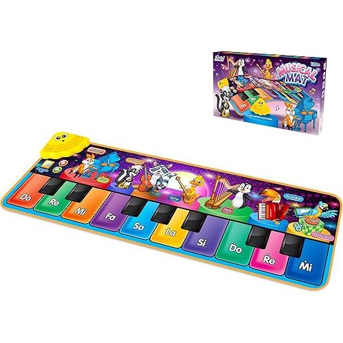 Kids Musical Piano Mats with 25 Music Sounds,Musical Toys Baby Floor Piano Keyboard Mat Carpet Animal Blanket Touch Playmat Early Education Toys for 1 2 3 4 5 6+ Year Girls Boys Toddlers
