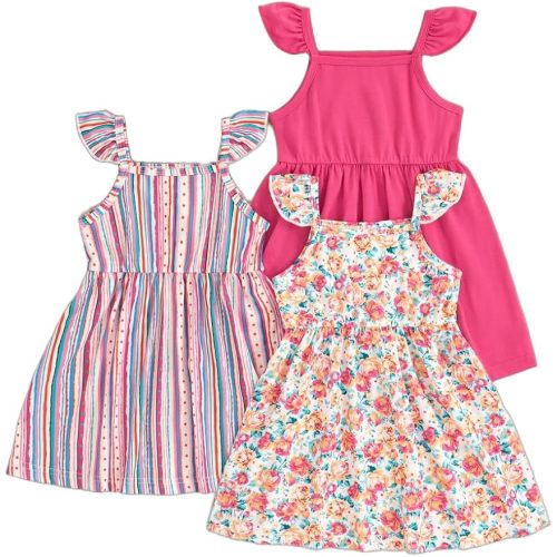 Girls Dresses Toddler Girls Dress 3-Pack Casual Party Print Skater A-line Dress Sundress