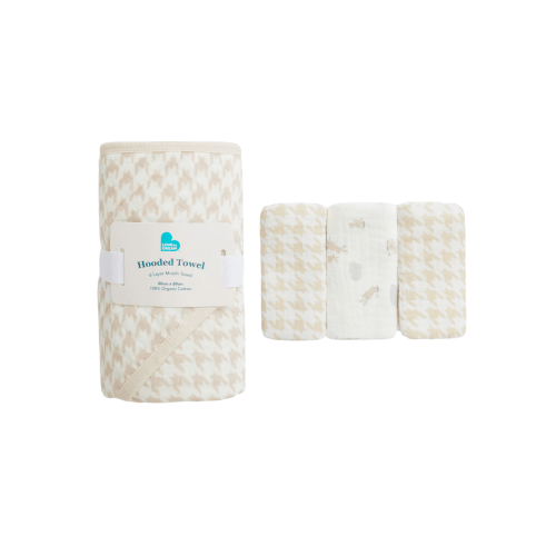Baby Bath Bundle | Hooded Towel, Wash Cloth | Houndstooth