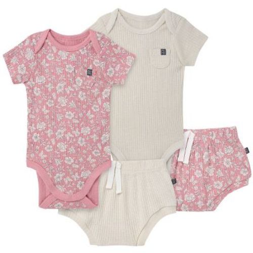 Modern Moments™ by Gerber Baby Girls' 4-Piece Bodysuit and Shorties Set, Pink Flower, 0-3 Months