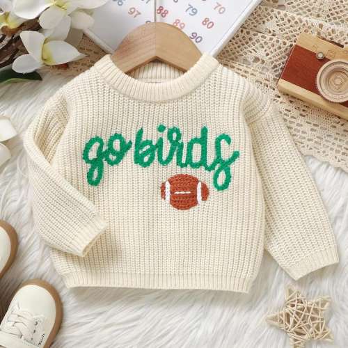 Go Birds Football Baby Sweater - Hand-Knitted Toddler Pullover - Sports-Themed Baby Gift for Boys and Girls