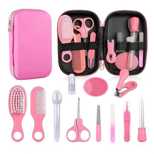 Baby Grooming Kit - Nursery Essentials Baby Registry Shower Gift for Newborns, Infants, Toddlers, Boys, Girls Kids-Safety Baby Comb, Brush, Finger Toothbrush, Nail Clippers, Scissors (Pink 19 in 1)