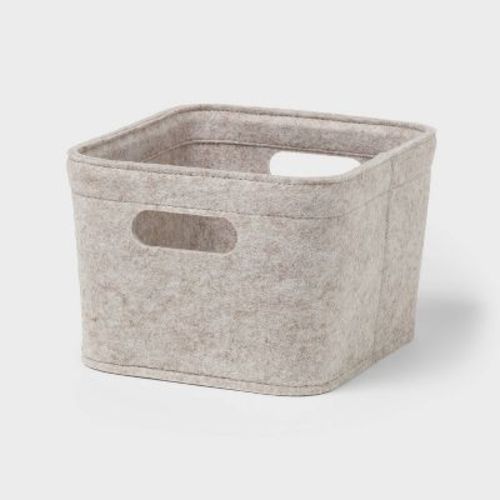 6''x8" Small Rectangle Felt Decorative Basket with Stitching Oatmeal - Brightroom™