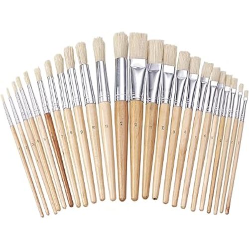 Colorations Easel Paint Brushes, Assorted Sizes, Value Pack, Set of 12 Paint Brushes, Wooden Handles, Natural Bristles, Round & Flat Shaped Tips, Kids Paint Brushes, Paint Brushes for Children