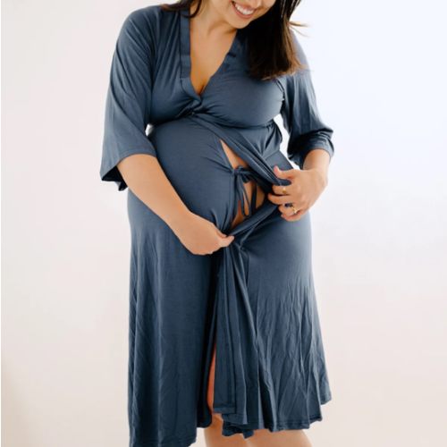 Lila Labor & Postpartum Gown in Midnight Blue