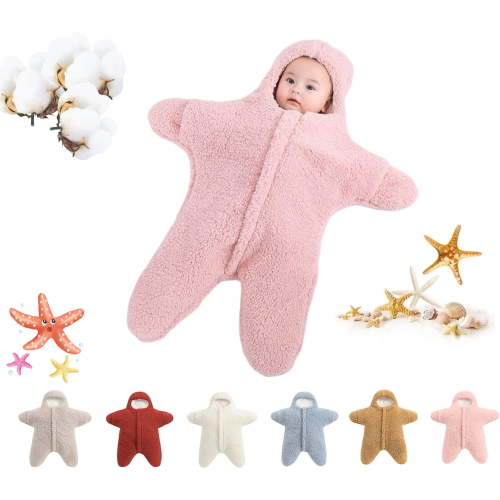 Baby Starfish Onesie, Thick Imitation Fleece Starfish Newborn Sleeping Bag, Infant Footie Jumpsuit Winter Warm Outfits