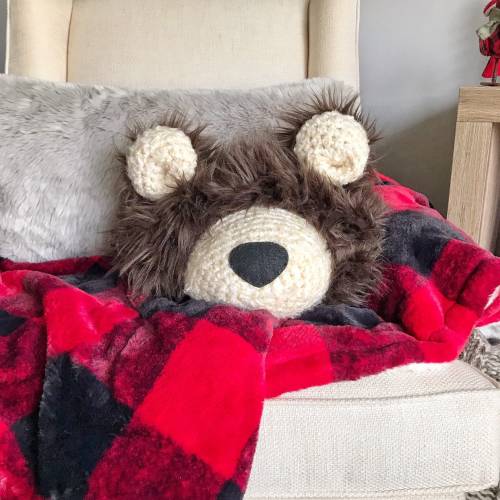 Grizzly Bear Pillow: Faux Fur Woodland Nursery Decor