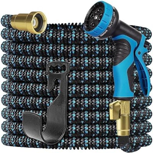 2026 All New 50Ft Expandable Garden Hose Water Hose - Kink Free Flexible Expending Hose with 10 Function Spray Nozzle and 3-Layers Latex, 3/4 Solid Fittings