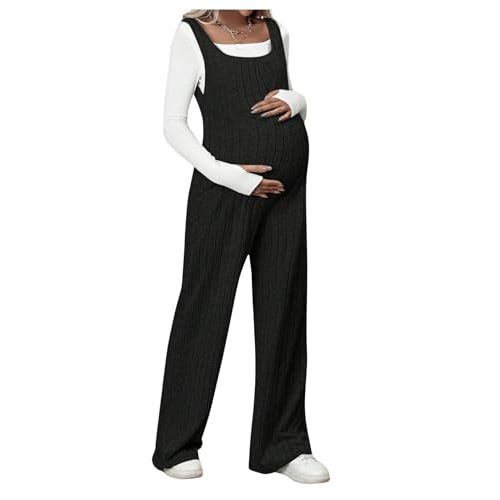 MakeMeChic Women's Maternity Jumpsuits Sleeveless Rib Knitted Straight Leg Overalls Romper