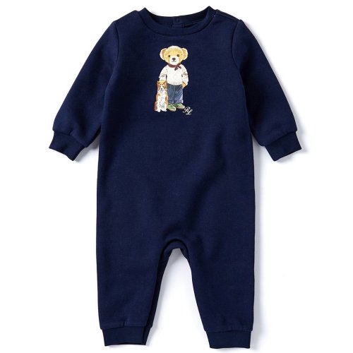 Ralph Lauren Baby Boys 3-9 Months Long Sleeve Polo Bear Peached Fleece Coverall