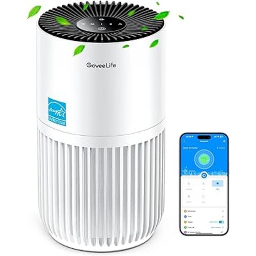 GoveeLife Mini Air Purifier for Bedroom, Smart Filter Air Purifier with App Alexa Control for Pet Hair, Odors, Pollen, Smoke, Portable Air Cleaner with 3 Speeds, 2 Modes, Timer, Aroma for Home
