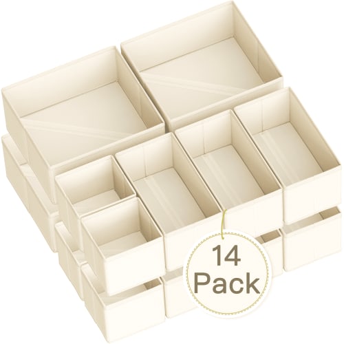 Criusia Drawer Organizer Clothes, Foldable Closet Organization and Storage Dividers Bins for Bedroom and Bathroom (Beige)