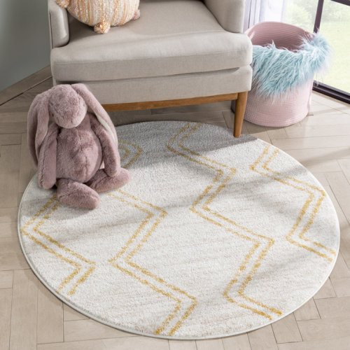 Markos Reeve Modern Chevron Zig-Zag Yellow Ivory Kids Rug