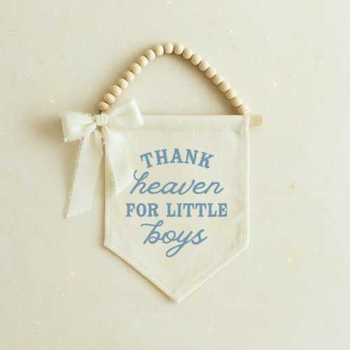 Thank Heaven for Little Boys Canvas Hang Sign With Removable Bow - Boy Nursery Wall Decor