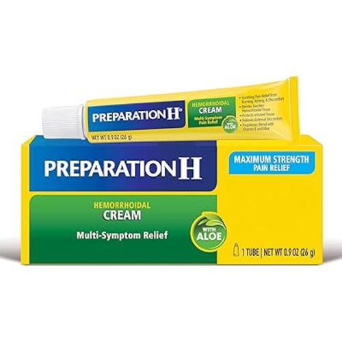 Preparation H Hemorrhoid Symptom Treatment Cream (0.9 Ounce Tube), Maximum Strength Multi-Symptom Pain Relief with Aloe