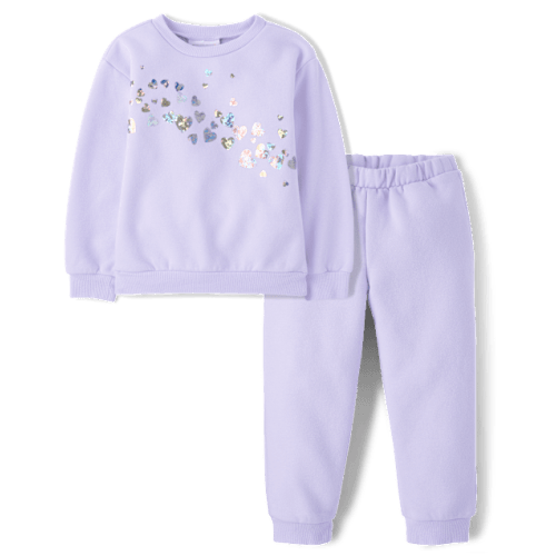 Toddler Girls Embellished Premium Fleece 2-Piece Outfit Set - Purple