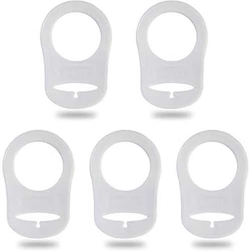 5 Pack Clean Pacifier Clip Silicone Adapter Holder Rings for Pacifier (Food Grade, Clear)
