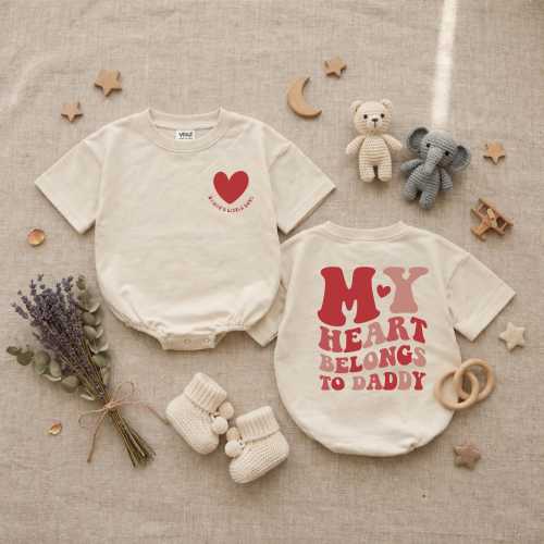 My Heart belongs To Daddy's Baby Romper, Daddy's Little Love Baby Bodysuit, Happy Father's Day, New Dad Gift