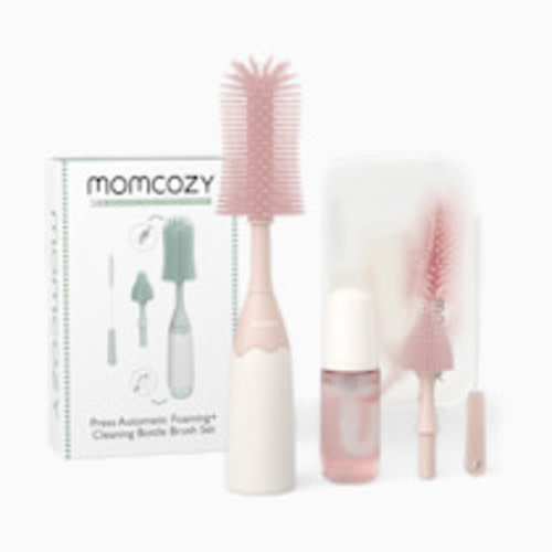 Momcozy Bottle Brush Kit, Innovative Push-Press Design for Better Cleaning - Baby Bottle Cleaner Brush for Baby Bottle, Breast Pumps, Nipples, and More - Can Generate Foam for Better Cleaning, Pink