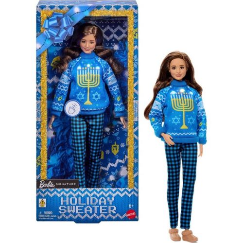 Barbie Holiday Sweater Collectible Doll in Themed Blue Knit Sweater