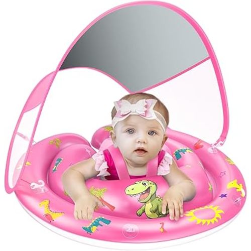LAYCOL Baby Pool Float with UPF50+ Sun Protection Canopy and Toy Play Console for Infant, Toddler, Adjustable Safety Seat for 3-36 Months