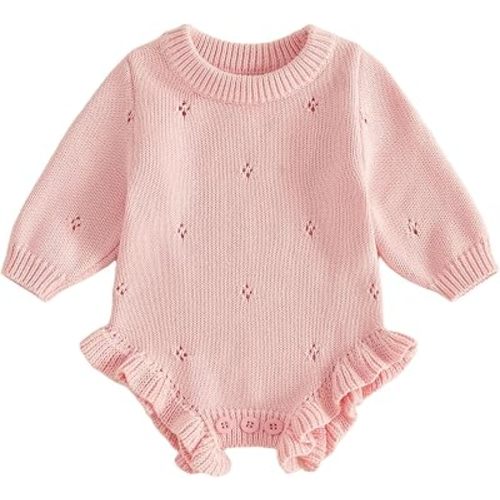 Newborn Infant Baby Girl Knit Sweater Romper Ruffle Bodysuit Winter Clothes