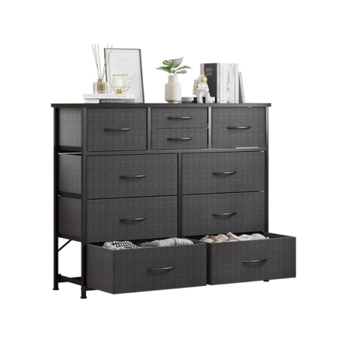 LUMTOK 10-Drawer Dresser, Fabric Dressers Drawers for Bedroom, Hallway, Nursery, Closets, Steel Frame, Wood Top, Easy Pull Handle (Light Grey)