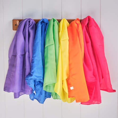 Large 35" Vibrant Rainbow Play Silks - Set of 6