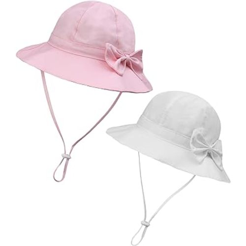 Baby Sun Hat UPF 50+ Bucket Hat with Cute Bow for Girls 0-5 Years 1 Pack 2 Pack