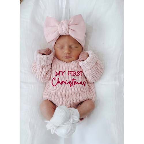 CHUNKY KNIT JUMPER | MY FIRST CHRISTMAS | BABY PINK