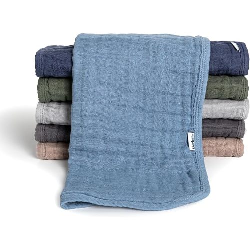 Gerber Baby Unisex Muslin Burp Cloths 6-Pack, Multi Blues Browns, Large Size 20" x 10"