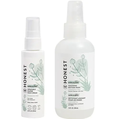 The Honest Company Diaper Rash Cream Spray + Soothing Baby Bottom Wash Bundle | Hypoallergenic, Naturally Derived, Non-Irritating, Cruelty Free | 2 fl oz, 5 fl oz