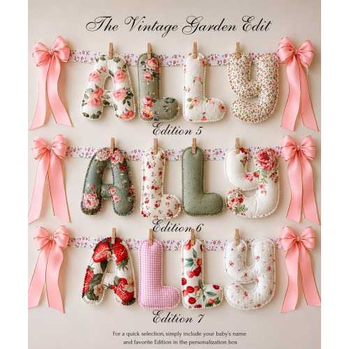 Heirloom Personalized Name Garland, Grandmillennial Vintage Nursery Decor, Timeless Floral Baby Name Banner, Quilted Fabric Letters