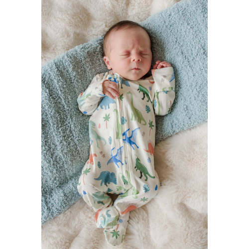 Bamboo Zipper Footie in Little Fossil Neutral | Caden Lane