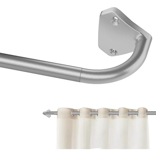 Silver Curtain Rods for Windows 28 to 60 inch, 5/8 inch Adjustable Wrap Around Blackout Curtain Rods for Bedroom & Outdoor