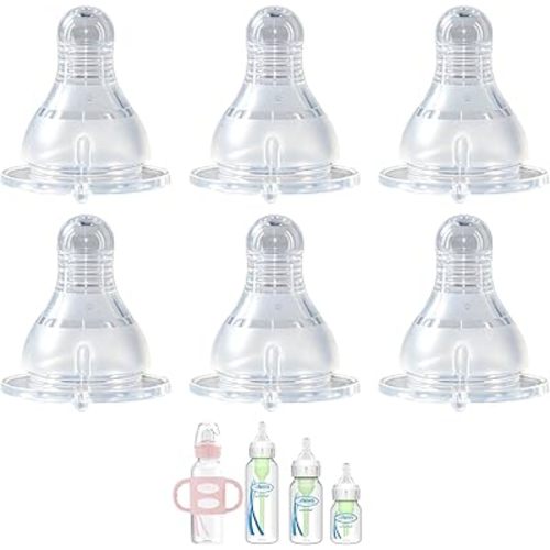 Nipple for Dr. Brown’s Natural Flow Level 3 Narrow Baby Bottle, Medium-Fast Flow, 6m+, 100% Silicone Bottle Nipple, 6 Pack