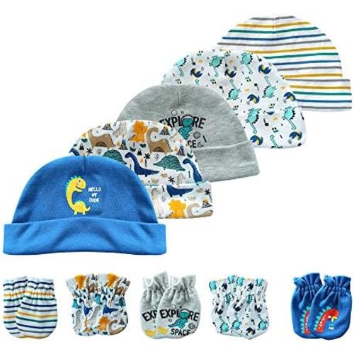Newborn Baby Soft Cotton Organic Cap and Mitten Set Sunny Hats 10 Pack for Hospital Baby Boy and Girl(0-6 Months)