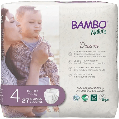 Bambo Nature Hypoallergenic Baby Diapers, Eco-Labelled Sustainable Diapers, Enhanced Leakage Protection, Totally Chlorine-free, Skin Friendly, and Super Absorbent - Size 4 (27 Count)