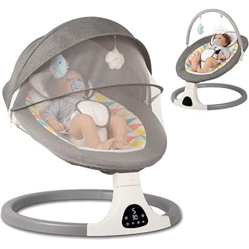 JFOVMCYG Electric Baby Swing for Infants and Toddlers, Portable Rocker with 5 Sway Speeds, Bluetooth Music, Remote Control, 10 Preset Melodies for Newborn Boy & Girl (Gray)