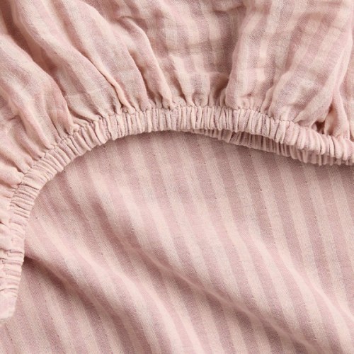 Supersoft Striped Lilac Rose Organic Cotton Gauze Baby Crib Fitted Sheet
