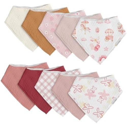 egmao baby Muslin Bibs for Drooling and Teething,10 Pack Drool Bibs for Boys Girls,100% Cotton Soft for Infant,Newborn
