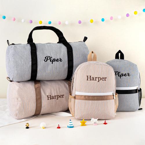 Seersucker Backpack and Duffle Bag Set: Personalized Name Toddler Kids Child Gift
