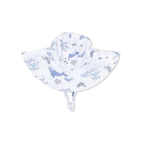 Wide Brim Sunhat, Watercolor Blue Whales