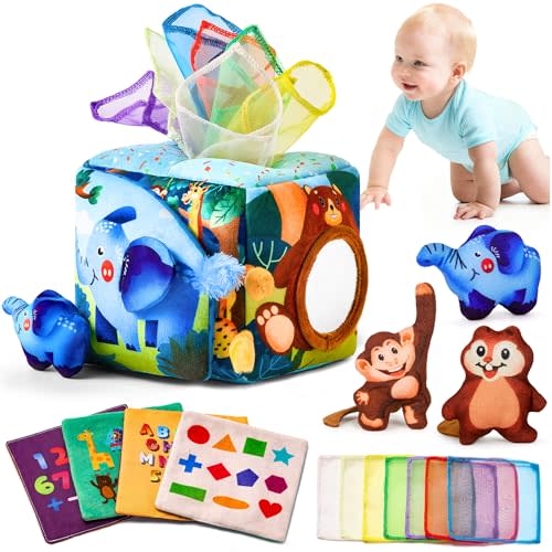 Baby Toys 6-12 Months - Montessori Toys for 6 Month Old Sensory Toys Baby Tissue Box Toy 6 7 8 9 12 18 Month Old Baby Must Haves Development Learning Toys Crinkle Toys for 1 Year Old Girl Boy Gifts