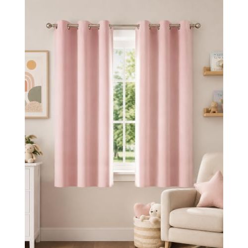 NICETOWN Blush Pink Blackout Curtains 63 Inches Long 2 Panels | W40"xL63", For Girls Room, For Nursery, Thermal Insulated, Blackout Drapes,Grommet, Noise Reducing